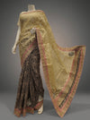 Tussar Black Kora Georgette Embroidered Saree With Unstitched Blouse