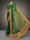 Bottle Green Georgette Embroidered Saree With Unstitched Blouse