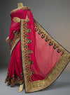 Rani Chiffon Embroidered Saree With Unstitched Blouse