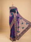 Garnet Net Embroidered Saree With Unstitched Blouse