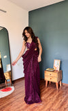 Garnet Net Pre-Draped Designer Saree With Readymade Blouse (Ft:-Review Addict)