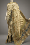 Pista Crepe Embroidered Saree With Unstitched Blouse