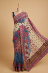 Bluish Grey Net Embroidered Saree With Unstitched Blouse
