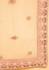 Peach Net Embroidered & Embellished Lehenga Set With Net Dupatta