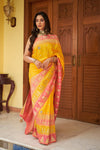 Mango Gold Banarasi Silk Woven Zari Saree With Unstitched Blouse