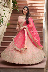 Tissue Lehenga Set And Net Dupatta With Readymade Blouse