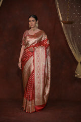 Red Banarasi Silk Woven Zari Saree With Unstitched Blouse