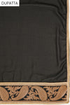Tussar Black Tussar Semi Stitched Suit Salwar With Dupatta