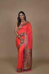 Red Woven Zari Banarasi Silk Saree With Unstitched Blouse