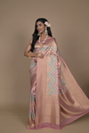 Peach Georgette Banarasi Woven Zari Saree With Unstitched Blouse