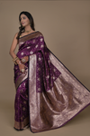 Wine Banarasi Woven Zari Saree With Unstitched Blouse