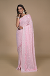 Pink Sequence & Threadwork, Embroidered Designer Georgette Saree With Unstitched Blouse