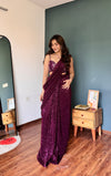 Garnet Net Pre-Draped Designer Saree With Readymade Blouse (Ft:-Review Addict)