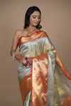 Grey Woven Zari  Banarasi Silk Designer Saree With Unstitched Blouse