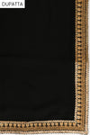 Black Tussar Jacquard Crepe Net Semi Stitched Salwar Suit With Dupatta