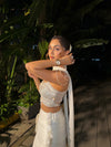 White Chinon Lehenga Set And Net Dupatta With Readymade Blouse (Ft. krystle Dsouza)