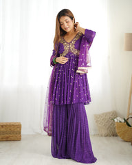 Purple Georgette Readymade Sharara Set With Net Dupatta (Ft:-Arti Chauhan)