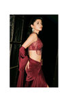 Maroon Net Pre-Draped Designer Saree With Readymade Blouse (Ft:-Kanika Mann)