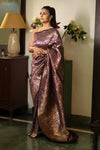 Purple Banarasi Silk Woven Zari Saree With Unstitched Blouse(Ft:-Tanishaa Mukerji)