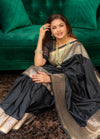 Black Banarasi Silk Woven Zari Saree With Unstitched Blouse(Ft:-Bhagyashree)