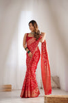 Red Woven Zari Banarasi Silk Saree With Unstitched Blouse (Ft:-Arti Chauhan)