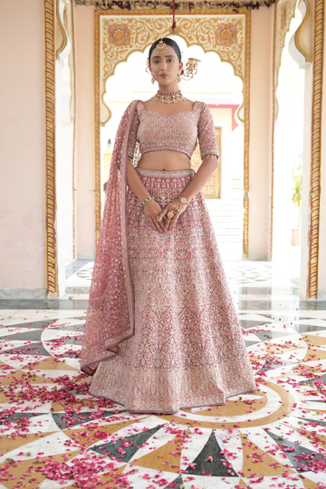 Gajari Net Lehenga Set And Net Dupatta With Readymade Blouse
