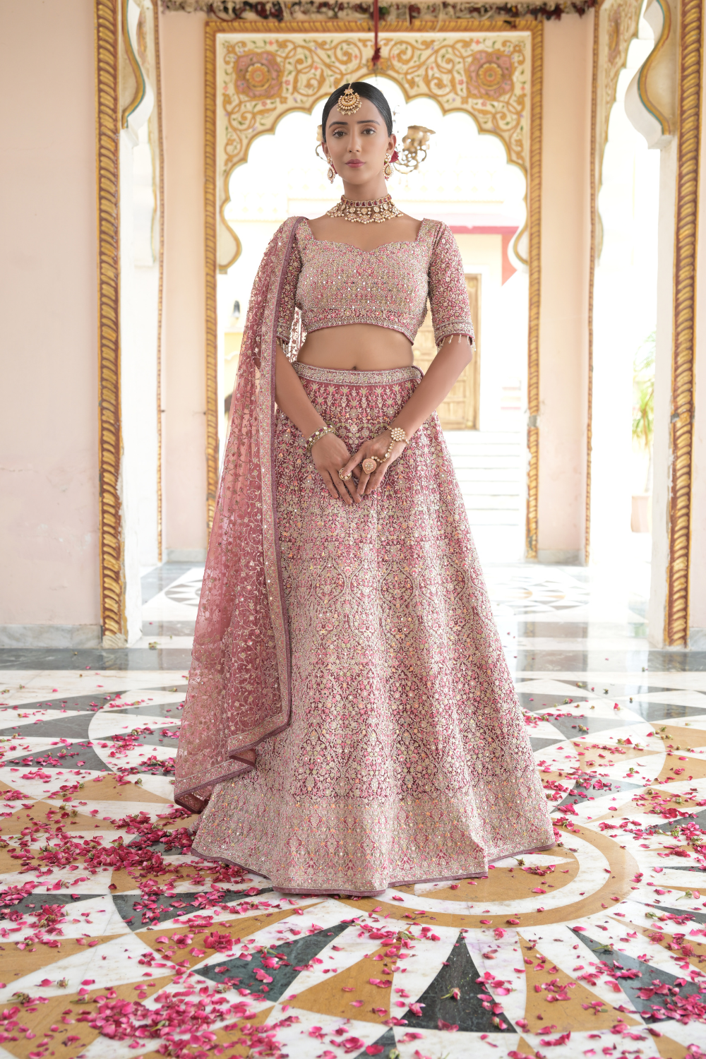 Gajari Net Lehenga Set With Readymade Blouse