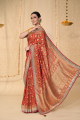 Red Georgette Sequence Swarovski Work With Unstitched Blouse