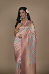 Peach Georgette Banarasi Woven Zari Saree With Unstitched Blouse