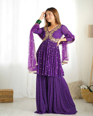 Purple Georgette Readymade Sharara Set With Net Dupatta (Ft:-Arti Chauhan)