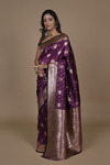 Wine Banarasi Woven Zari Saree With Unstitched Blouse