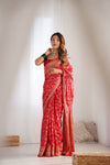 Red Woven Zari Banarasi Silk Saree With Unstitched Blouse (Ft:-Arti Chauhan)