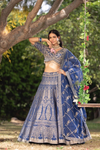 Breathtaking Midnight Blue Lehenga Set With Tissue Dupatta & Readymade Blouse
