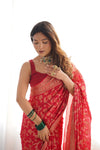 Red Woven Zari Banarasi Silk Saree With Unstitched Blouse (Ft:-Arti Chauhan)