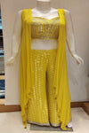 Lemon Gold Georgette Short Top Sharara Set With Shrug (Ft:-Arti Chauhan)