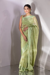 Pista Organza Tissue Swarovski Saree With Unstitched Blouse