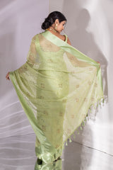 Pista Organza Tissue Swarovski Saree With Unstitched Blouse