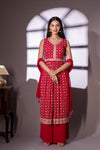 Red Georgette Readymade Sharara Set With Georgette Dupatta