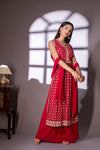 Red Georgette Readymade Sharara Set With Georgette Dupatta