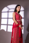 Red Georgette Readymade Sharara Set With Georgette Dupatta