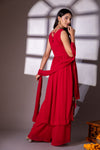 Red Georgette Readymade Sharara Set With Georgette Dupatta