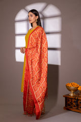 Mustard Chanderi Cotton Readymade Suit With Chiffon Dupatta