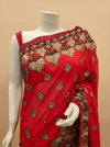 Red Georgette Embroidered Saree With Unstitched Blouse