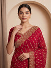 Red Soft Twill Saree With Unstitched Blouse