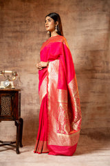 Rani Banarasi Silk Woven Zari Saree With Unstitched Blouse