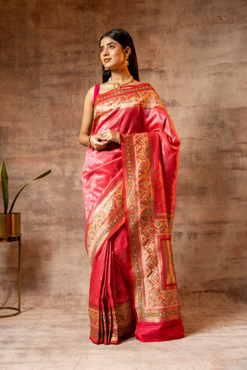 Rani Banarasi Silk Woven Zari Patola Print Saree With Unstitched Blouse