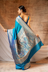 Firozi Banarasi Silk Woven Zari Saree With Unstitched Blouse