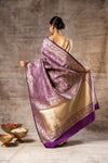 Purple Banarasi Silk Woven Zari Saree With Unstitched Blouse