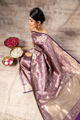 Purple Banarasi Silk Woven Zari Saree With Unstitched Blouse