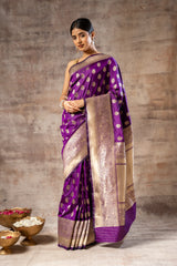 Magenta Banarasi Silk Woven Zari Saree With Unstitched Blouse